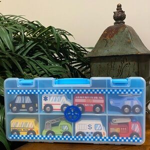 Wooden Toy Vehicle Set and Storage Case